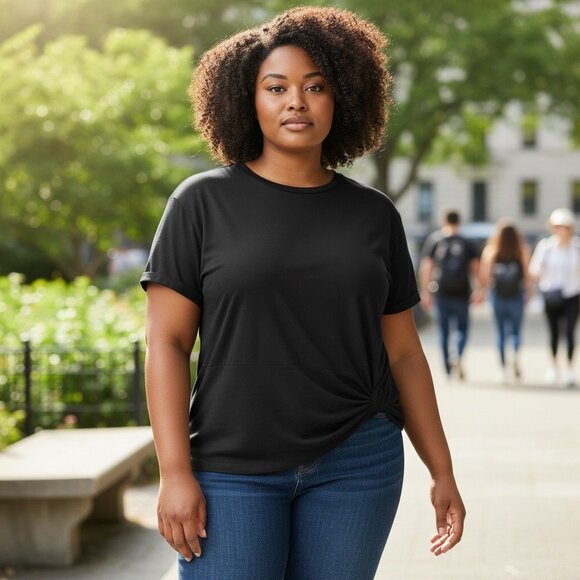 Ava & Viv Tops - Ava & Viv Womens Black Short Sleeve Twist Front Tee Casual Top Plus Size 2X